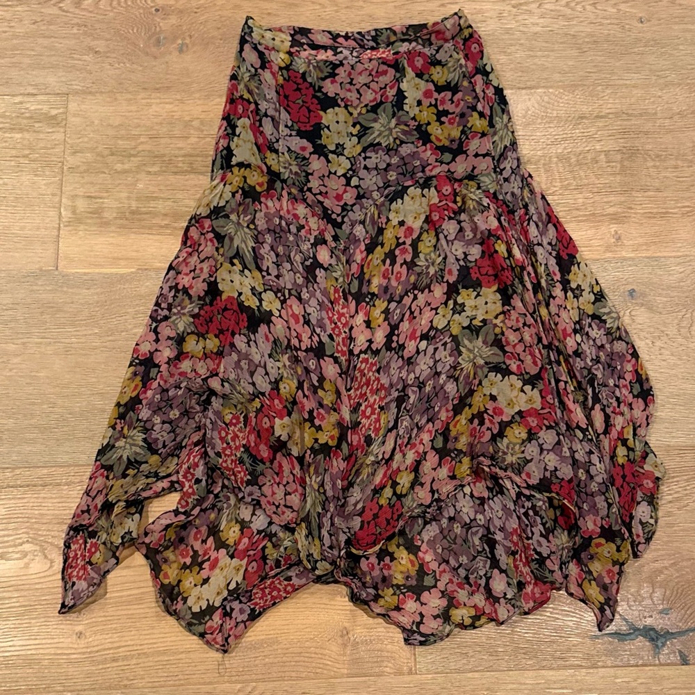 Ralph Lauren Asymmetrical Floral Skirt - Red and Green